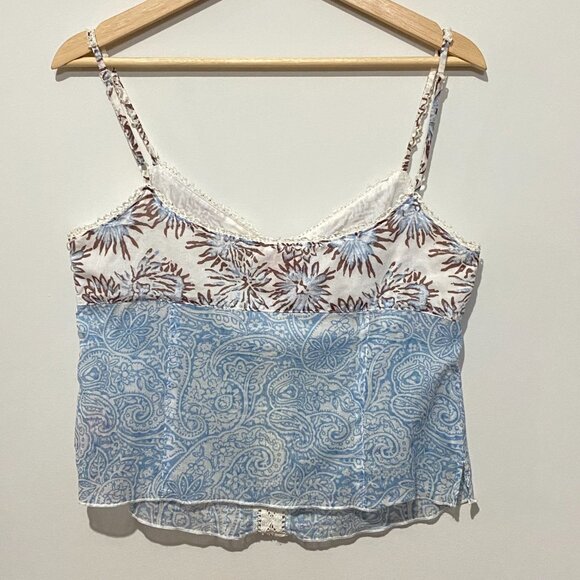 Vintage Y2K Guess Camisole Top Blue Paisley Brown Floral Lace Babydoll Cotton - Picture 11 of 16